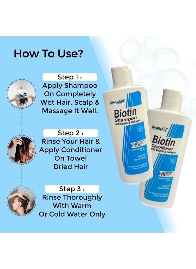 Health Aid - Healthaid Biotin Shampoo & Conditioner With Keratin & Collagen | Strengthen Hair, Adds Volume And Shine | Paraben Free Shampoo & Conditioner, 200 Ml + 200 Ml - Image 1