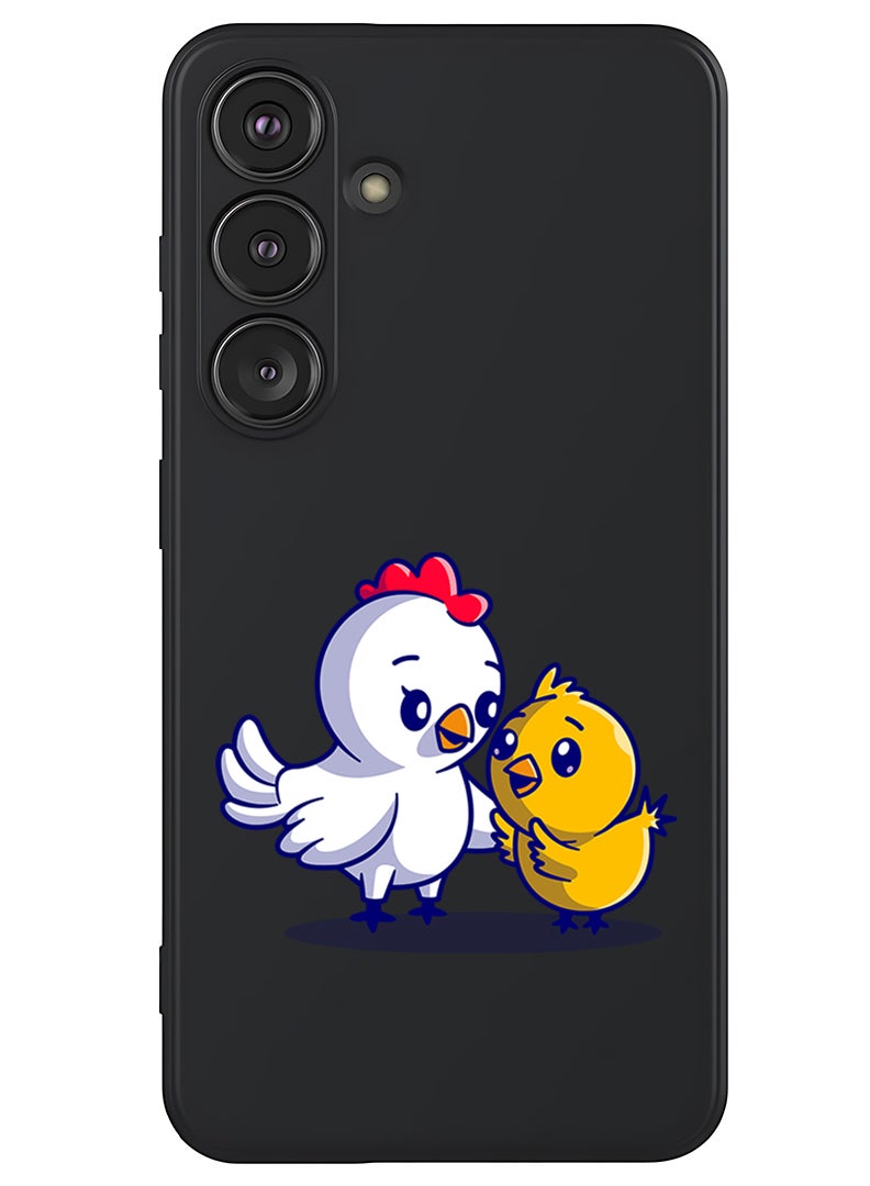 Theodor Protective Slim Fit Case Liquid Silicone Cover with Full Body Protection Anti-Scratch Shockproof Case For Samsung Galaxy S25 (Black) - Chicken & Hen - Image 1