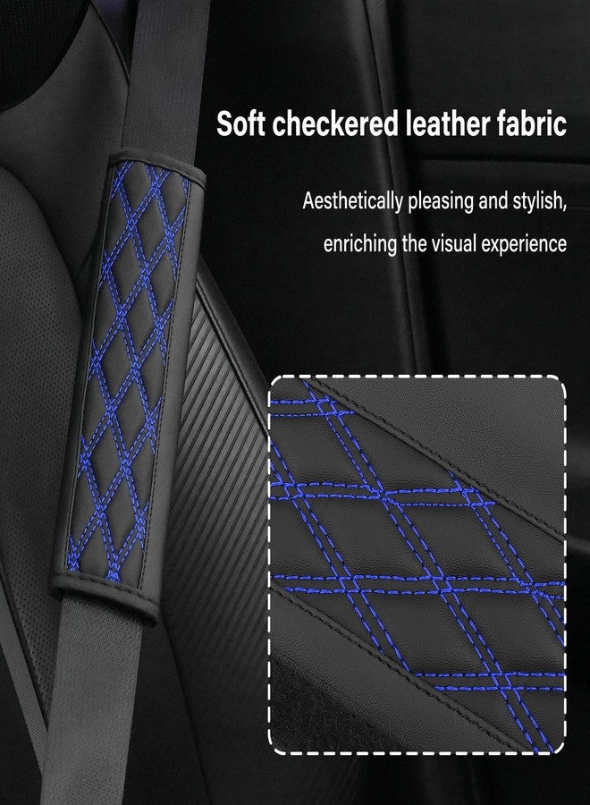 wedfish 2PCS Car Seat Belt Cover Pads,Leather Seatbelt Covers Protect Shoulder and Neck Car Accessories Interior,Universal Car Seat Strap Pads Car Decorations for Most Cars Trucks (Black/Blue) - Image 3