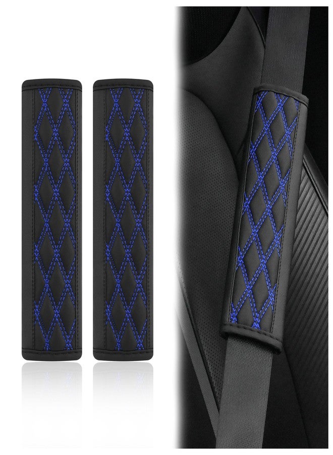 wedfish 2PCS Car Seat Belt Cover Pads,Leather Seatbelt Covers Protect Shoulder and Neck Car Accessories Interior,Universal Car Seat Strap Pads Car Decorations for Most Cars Trucks (Black/Blue) - Image 1