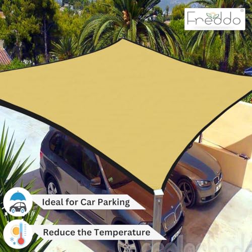 FREDDO HDPE Fabric Polyester Webbing Sun Shade Sails 85-90% Protection from Sun & UV Rays Ideal for Car Parking, Outdoor Garden, Balcony, Patio, Beige Color, 9.5 ft x 5 ft, Pack of 1 Piece - Image 5