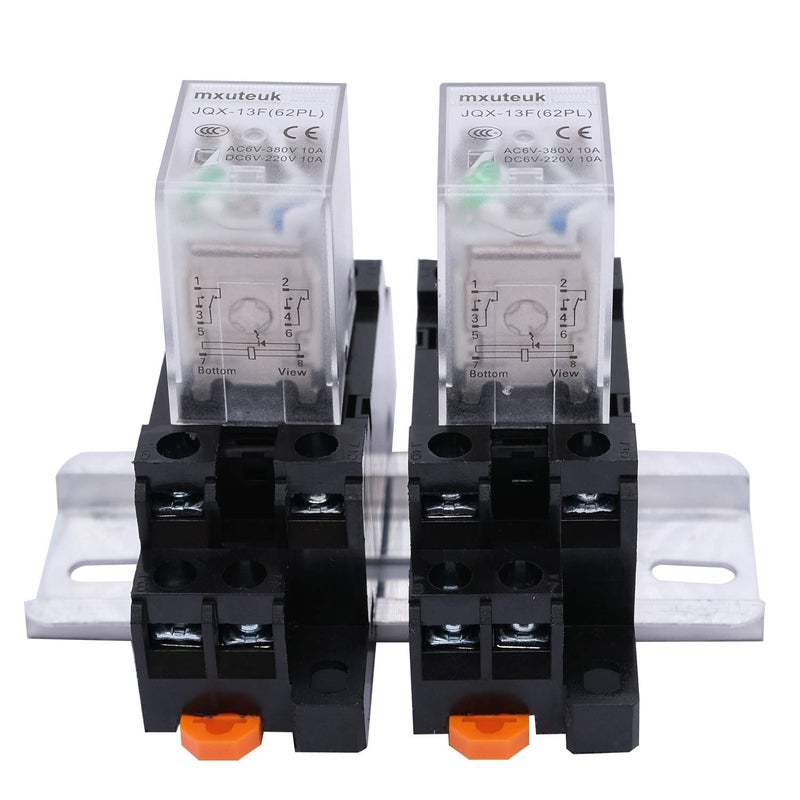 mxuteuk 2pcs JQX-13FL DC 12V Coil 8 Pin 10A DPDT LED Indicator Electromagnetic Power Relay, with Base, with DIN Rail Slotted Aluminum - Image 4