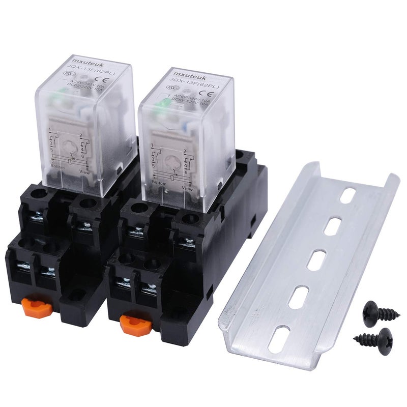 mxuteuk 2pcs JQX-13FL DC 12V Coil 8 Pin 10A DPDT LED Indicator Electromagnetic Power Relay, with Base, with DIN Rail Slotted Aluminum - Image 5