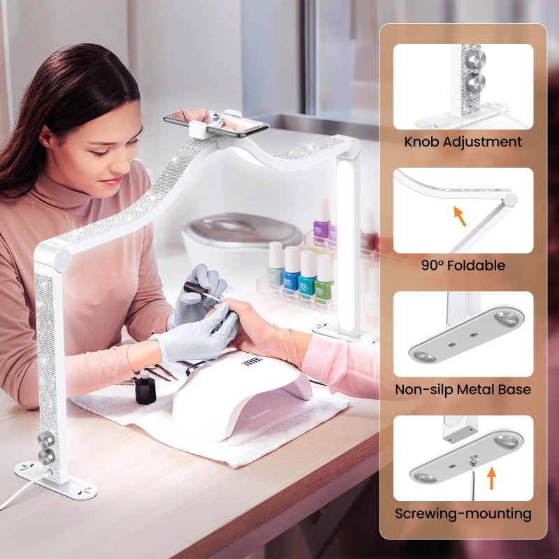 Yokilly Arc Half Moon Light: 34" Shadow-Free Half Moon Light for Desk Salon - Foldable LED Desk Lamp with Stepless Brightness for Manicurist (White) - Image 5