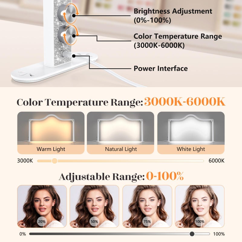 Yokilly Arc Half Moon Light: 34" Shadow-Free Half Moon Light for Desk Salon - Foldable LED Desk Lamp with Stepless Brightness for Manicurist (White) - Image 3