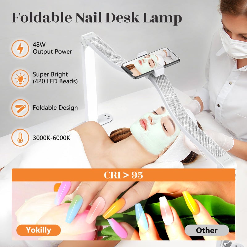 Yokilly Arc Half Moon Light: 34" Shadow-Free Half Moon Light for Desk Salon - Foldable LED Desk Lamp with Stepless Brightness for Manicurist (White) - Image 2