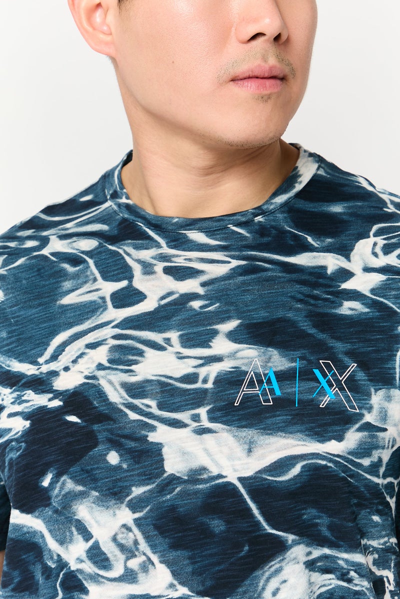 armani تي شيرت قصير الأكمام من AX أرماني إكستشينج للرجال بتصميم رخامي، أزرق داكن - Image 3