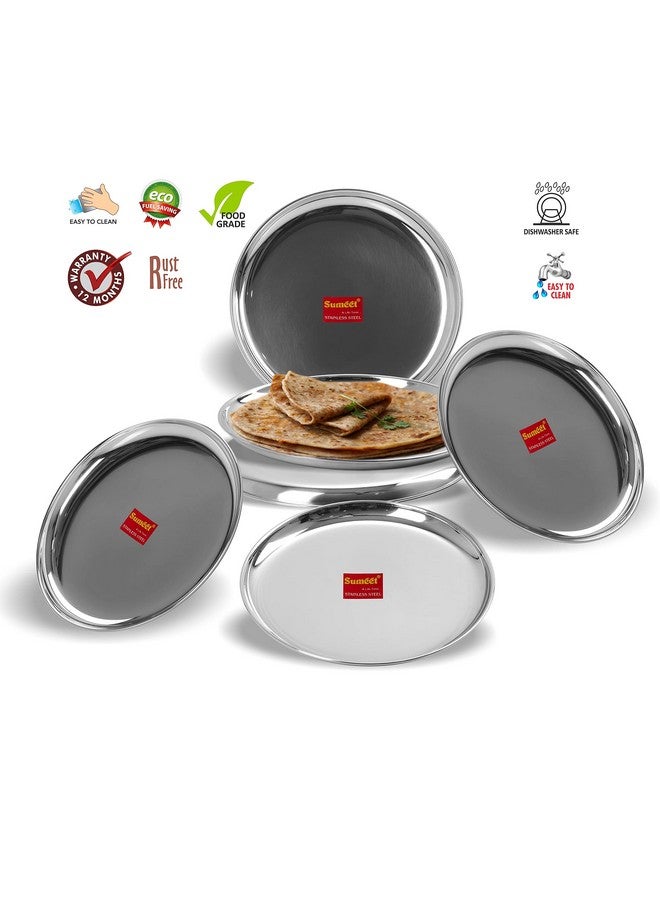 Sumeet Stainless Steel Heavy Gauge Shallow Dinner Plates with Mirror Finish 31cm Dia - Set of 6pc - Image 2