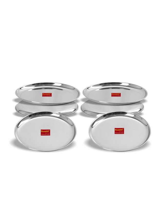 Sumeet Stainless Steel Heavy Gauge Shallow Dinner Plates with Mirror Finish 31cm Dia - Set of 6pc - Image 3