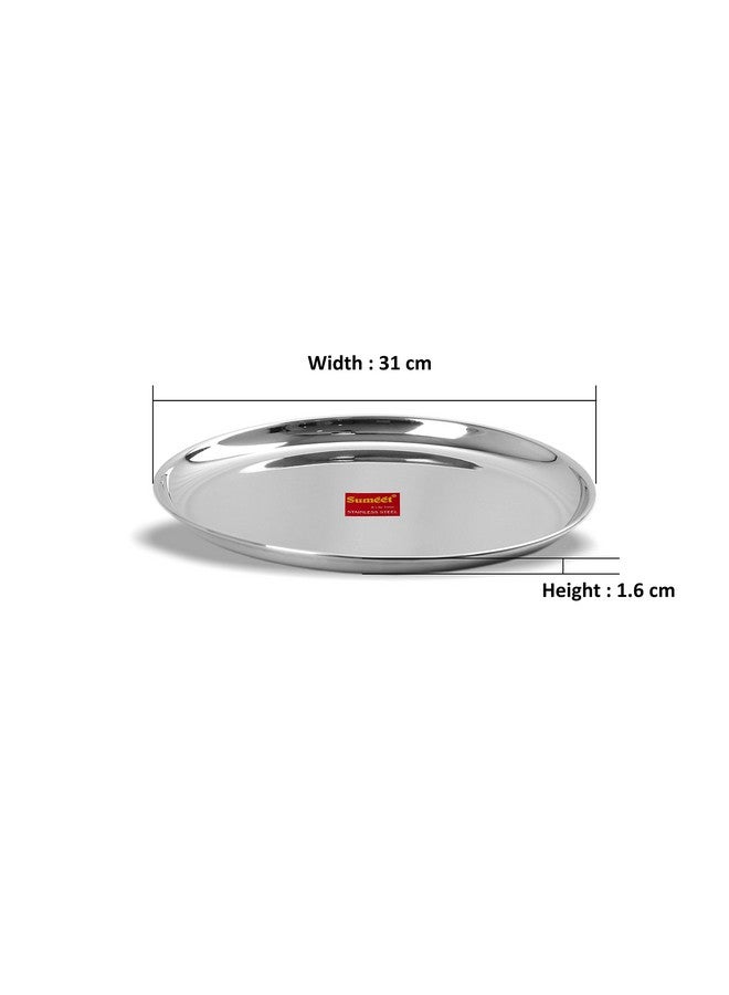 Sumeet Stainless Steel Heavy Gauge Shallow Dinner Plates with Mirror Finish 31cm Dia - Set of 6pc - Image 4