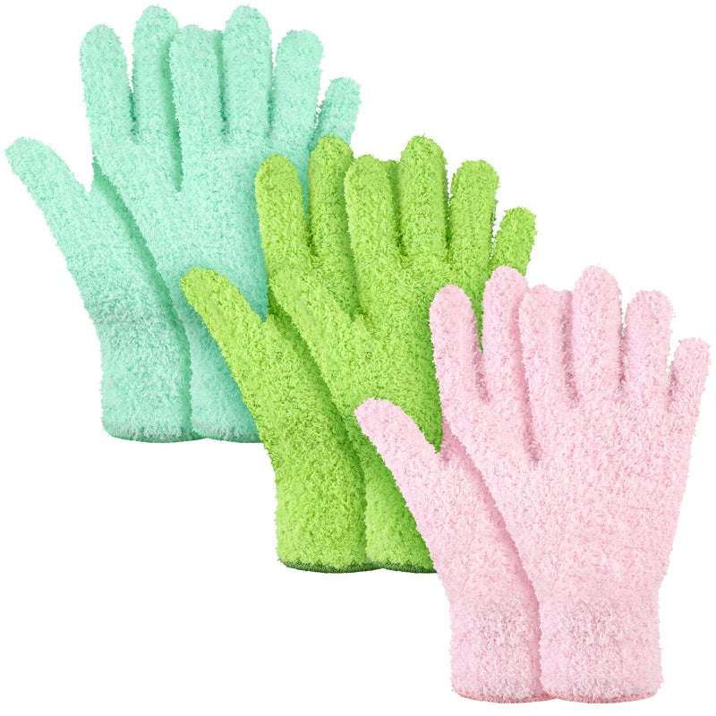 Patelai 3 Pairs Microfiber Plant Dusting Gloves Leaf Cleaning Gloves for Indoor Plants Blinds Furniture HouseMediumGreenyellow Water Blue Pink