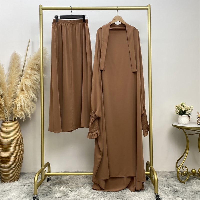 monica fashion Muslim Women Fashion Set Two-piece robe Long sleeve Islamic Clothing Dubai Saudi Turkey solid color elegant dress - Image 4