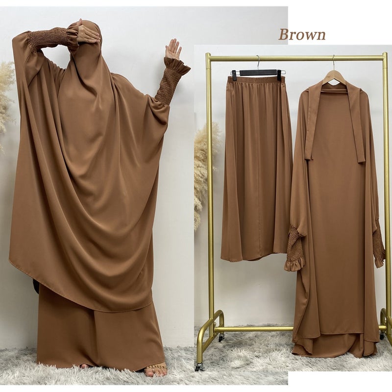 monica fashion Muslim Women Fashion Set Two-piece robe Long sleeve Islamic Clothing Dubai Saudi Turkey solid color elegant dress - Image 1