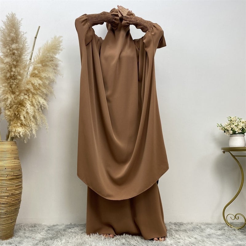 monica fashion Muslim Women Fashion Set Two-piece robe Long sleeve Islamic Clothing Dubai Saudi Turkey solid color elegant dress - Image 5