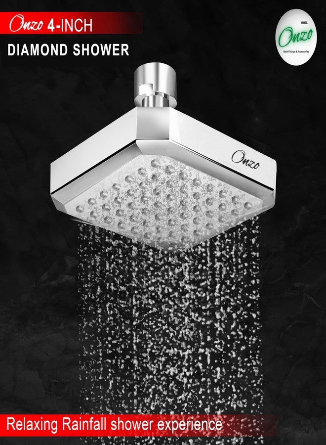 Onzo Diamond 4-Inch ABS Overhead Rain Shower Head | 360 Adjustable Swivel Ball Joint | Chrome Finish | Durable & Rust-Proof High-Pressure Bathroom Shower - Image 3