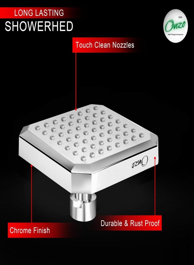 Onzo Diamond 4-Inch ABS Overhead Rain Shower Head | 360 Adjustable Swivel Ball Joint | Chrome Finish | Durable & Rust-Proof High-Pressure Bathroom Shower - Image 2