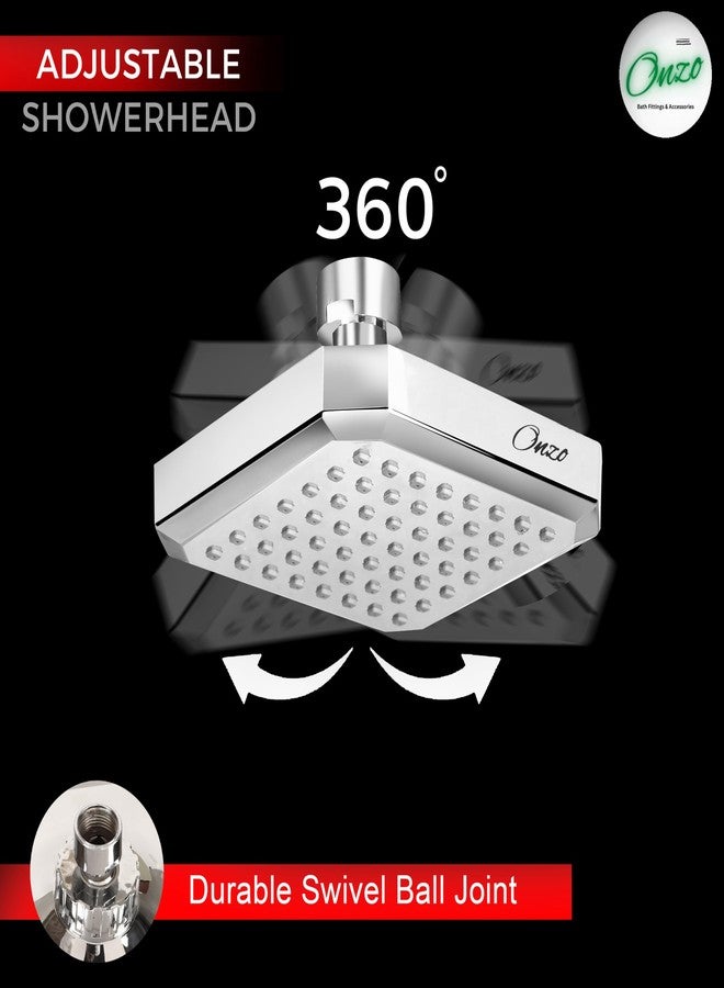 Onzo Diamond 4-Inch ABS Overhead Rain Shower Head | 360 Adjustable Swivel Ball Joint | Chrome Finish | Durable & Rust-Proof High-Pressure Bathroom Shower - Image 4