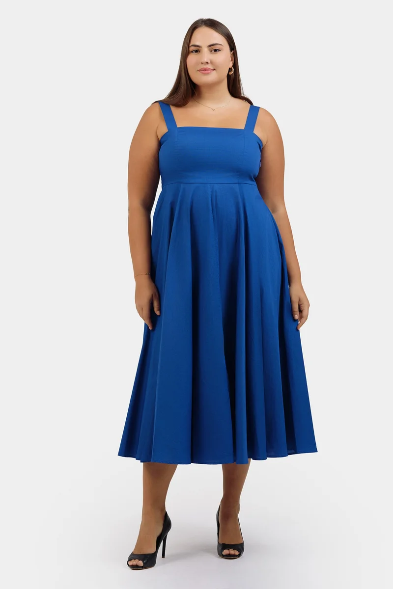 Virgio Solid Cotton Fit And Flare Plus Size Dress With Bow for Women