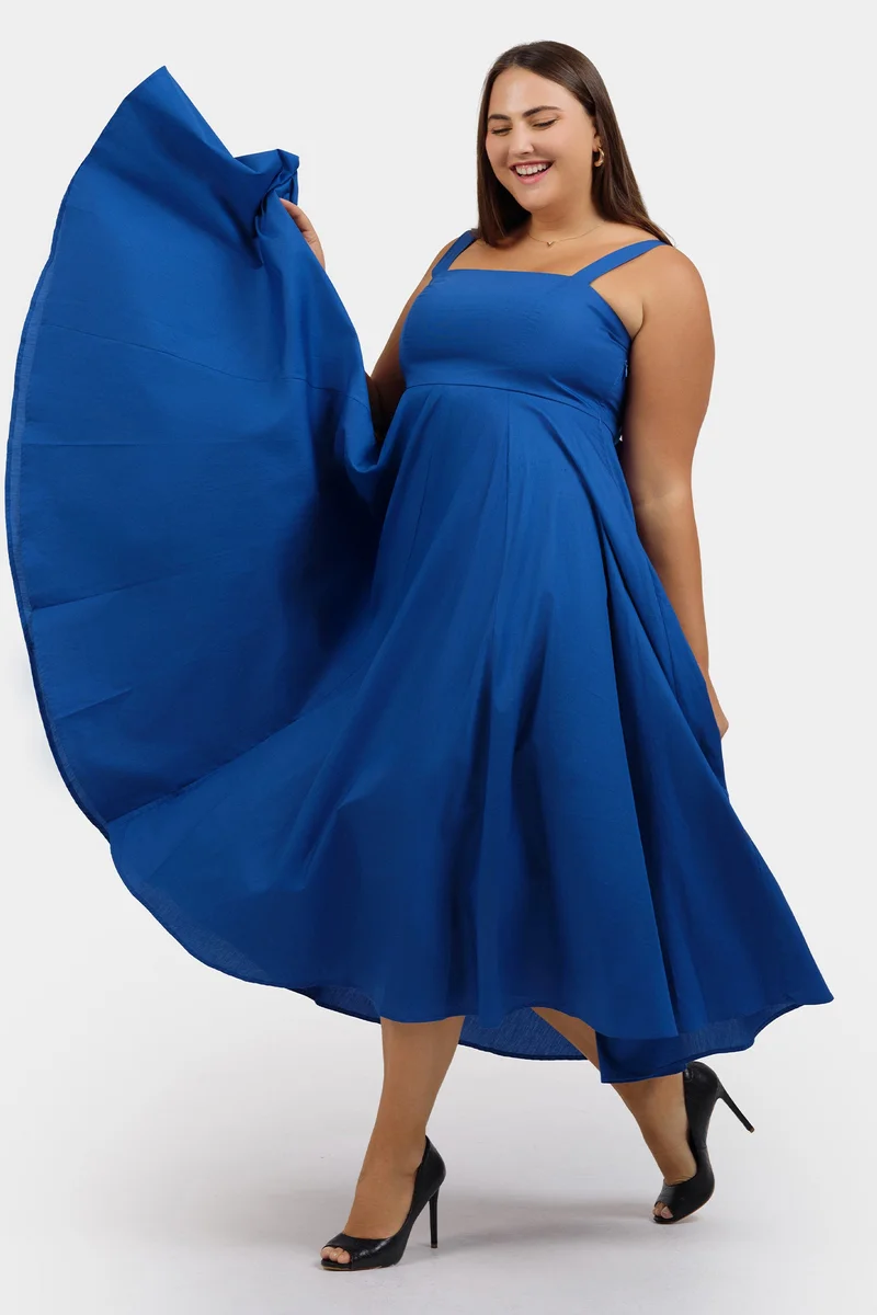 Virgio Solid Cotton Fit And Flare Plus Size Dress With Bow for Women