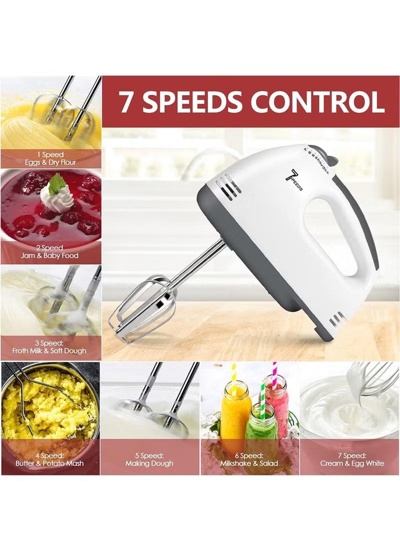 Arabest Electric Whisk, Hand Blender,Stainless Steel Kneaders and Beaters,180W,Food Whisk Egg Beater 7 Speed Kitchen with Stainless Steel Accessories for Kitchen Baking Cake Mini Egg Cream  - Image 2