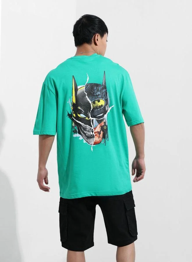 ذا انديان كراج كو Men Oversized Fit Batman Printed Crew Neck Half Sleeves T-Shirt