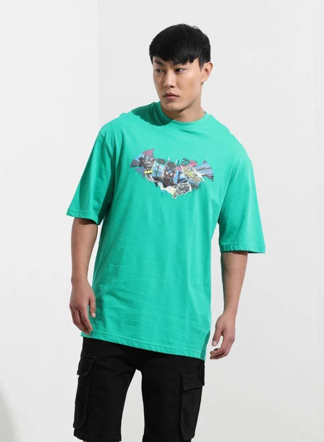ذا انديان كراج كو Men Oversized Fit Batman Printed Crew Neck Half Sleeves T-Shirt
