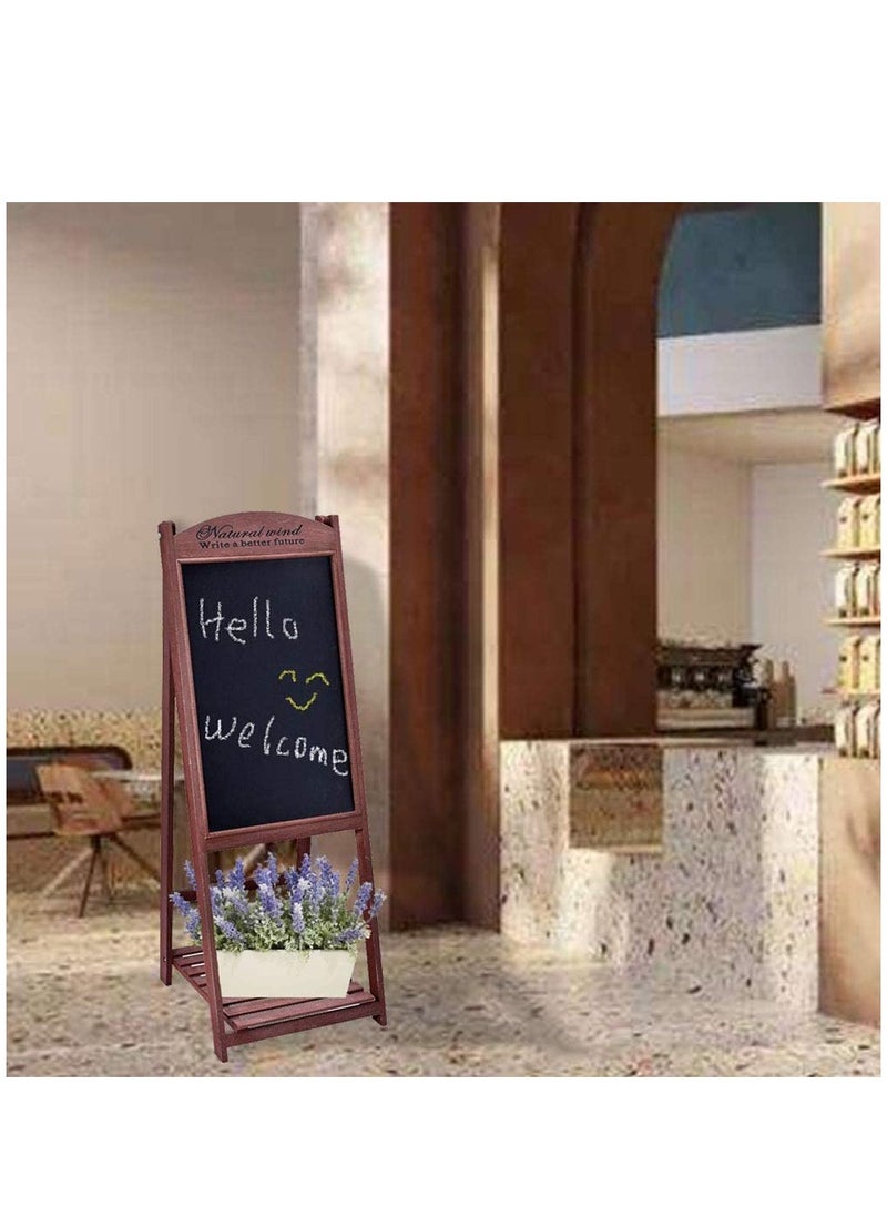 LINGWEI - Wooden Hand Writing Black Board Drawing Board with Flower Pot Holder Free Standing Display Stand Chalk Board Ideal For Restaurants Menu Wedding Party - Image 1