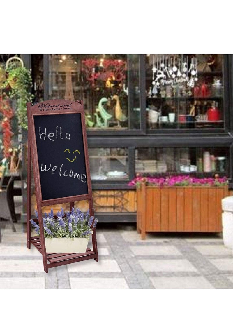 LINGWEI - Wooden Hand Writing Black Board Drawing Board with Flower Pot Holder Free Standing Display Stand Chalk Board Ideal For Restaurants Menu Wedding Party - Image 1