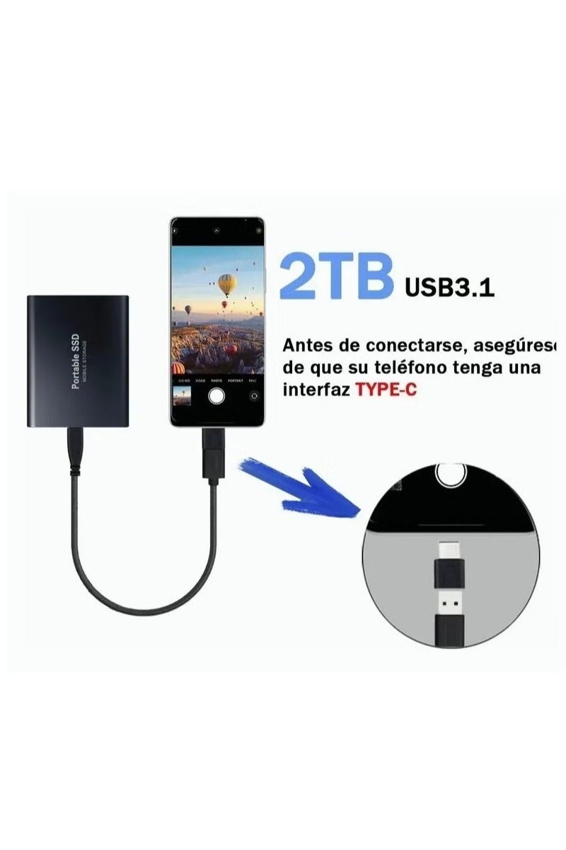 2TB Portable External SSD, 2000GB USB 3.1 High Speed Data Transfer, Computer Backup Drive Support Data Storage Transfer, USB C Mini Portable External Solid State Drive for PC/Laptop/Phones and More - Image 4