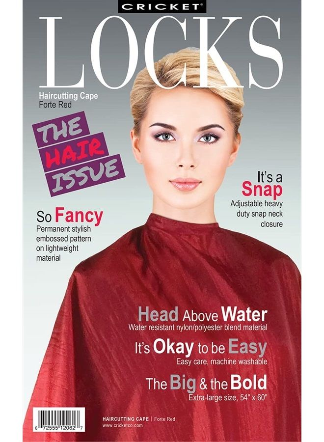 Cricket Forte Haircutting Cape Professional Salon Barbershop Hairdresser Hairstylist Cape for Clients, Adjustable Snap Neck Closure, Red - Image 2