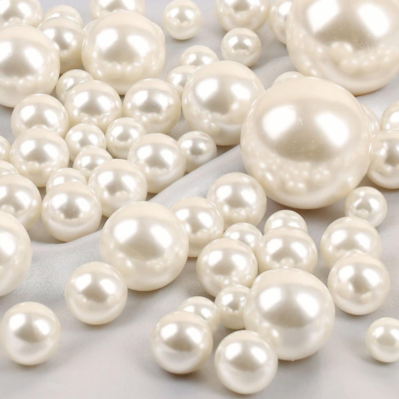 DomeStar No Hole Pearl Beads, 110PCS Ivory White Floating Beads for Centerpieces Vases Wedding Party Decor and DIY Crafts - Image 1