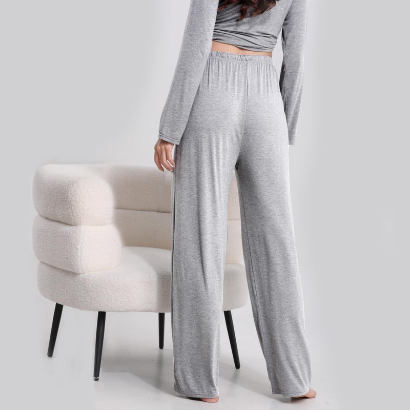 FEQO 4 Pack Women's Pajama Bottoms Lounge Pants Wide Leg Casual Yoga Pants Soft Drawstring Loose Sweatpants for Women(L, Black, Dark Gray, Gray) - Image 3