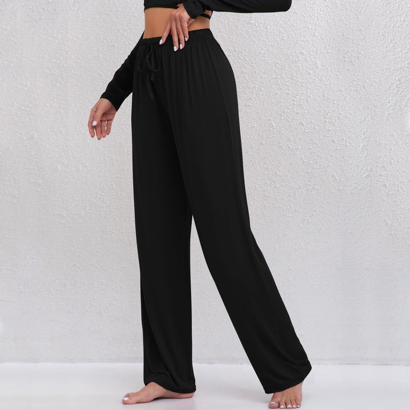 FEQO 4 Pack Women's Pajama Bottoms Lounge Pants Wide Leg Casual Yoga Pants Soft Drawstring Loose Sweatpants for Women(L, Black, Dark Gray, Gray) - Image 4
