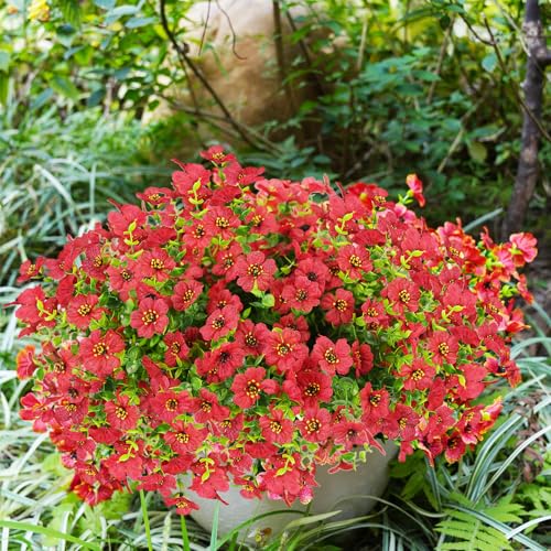 trytuny Artificial Flowers for Outdoor, UV Resistant Fake Silk Flowers, Realistic Faux Plants for Outside Indoor Porch Patio Window Box Planter Home Decor (20, Red) - Image 3