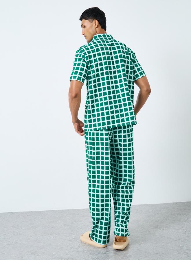 Styli Men Green Checked Shirt and Pyjama Set - Image 4