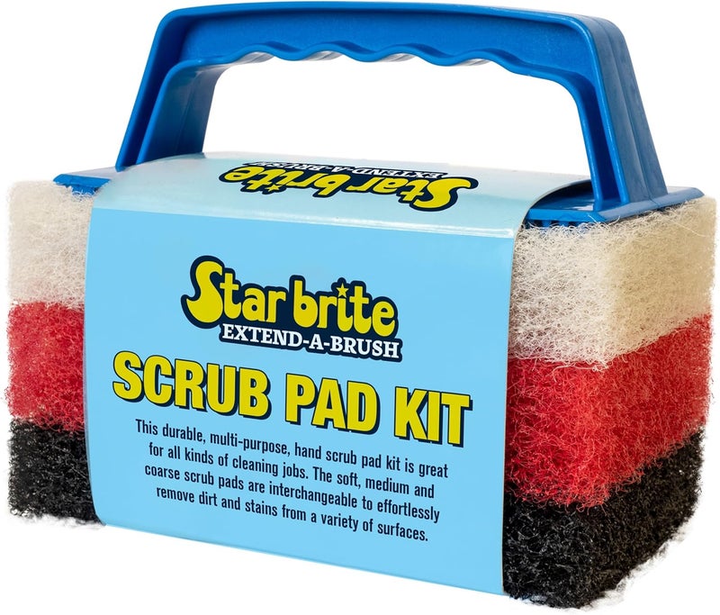 Star Brite طقم وسادات فرك - 3 وسادات تنظيف ذات قوام مختلف ومقبض قابل للتبديل (040023PW) - Image 1