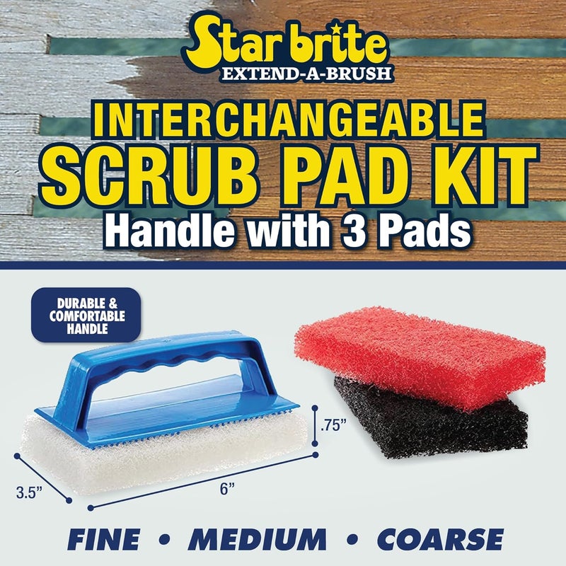 Star Brite طقم وسادات فرك - 3 وسادات تنظيف ذات قوام مختلف ومقبض قابل للتبديل (040023PW) - Image 3