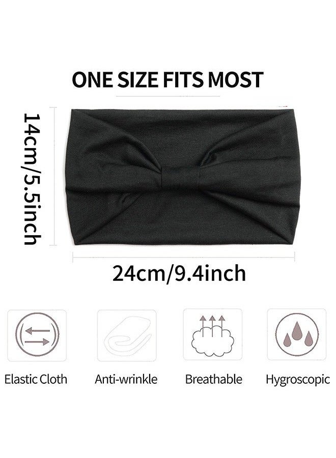 Generic 4Pcs Wide Sport Headbands for Women, Stylish Solid Color Elastic Head Wraps, Boho Thick Hairbands, Large Athletic Yoga Turban Headband Hair Accessories  - Image 2
