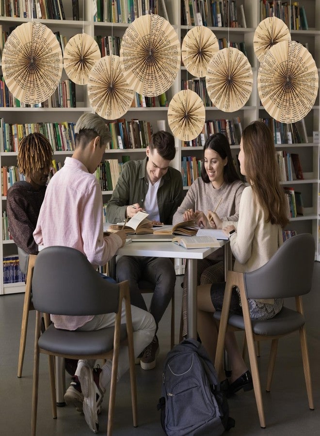 Feifeiya 12 Pcs Vintage Book Hanging Paper Fans 8'' 12'' 16'' Vintage Pages Book Paper Fans Set Round Kraft Newspaper Hanging Ornaments Decorations for Library Club Birthday Wedding Events Party - Image 5