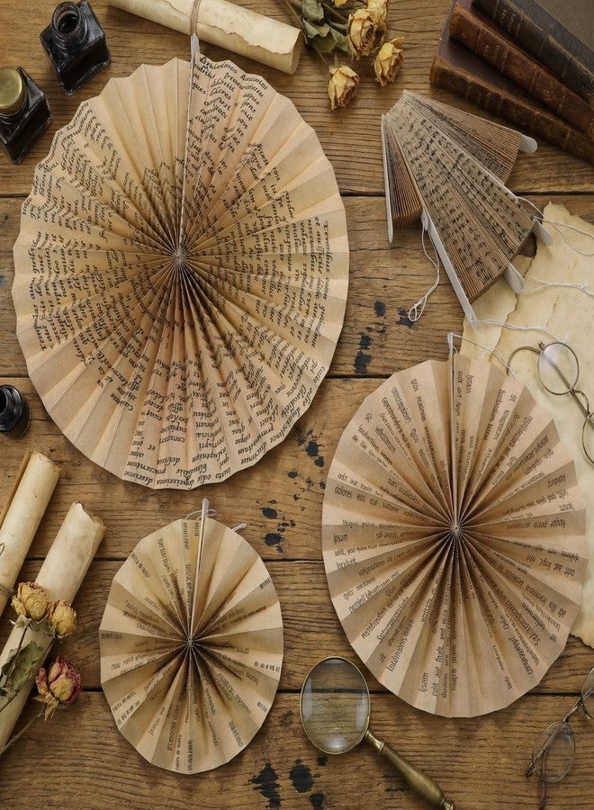 Feifeiya 12 Pcs Vintage Book Hanging Paper Fans 8'' 12'' 16'' Vintage Pages Book Paper Fans Set Round Kraft Newspaper Hanging Ornaments Decorations for Library Club Birthday Wedding Events Party - Image 4