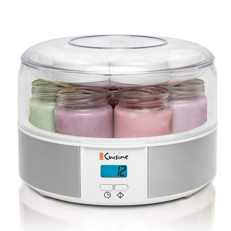 Euro Cuisine Yogurt Maker YMX650 Automatic Digital Yogurt Maker Machine with Set Temperature Includes 76 oz Reusable Glass Jars and 7 Rotary Date Setting Lids for Instant Storage