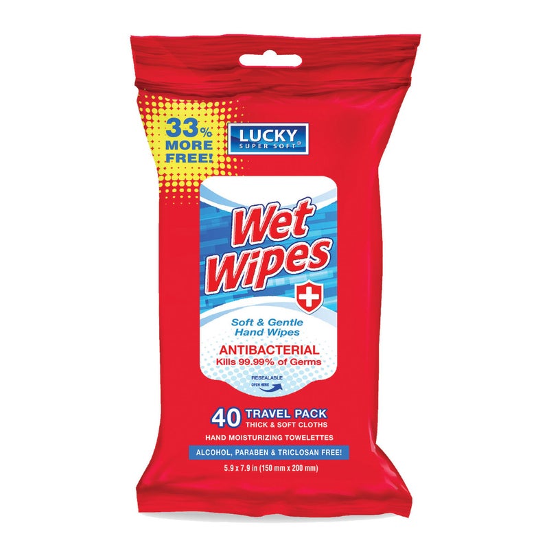 Lucky Super Soft Antibacterial Wet Wipes, 40 Count - Image 1