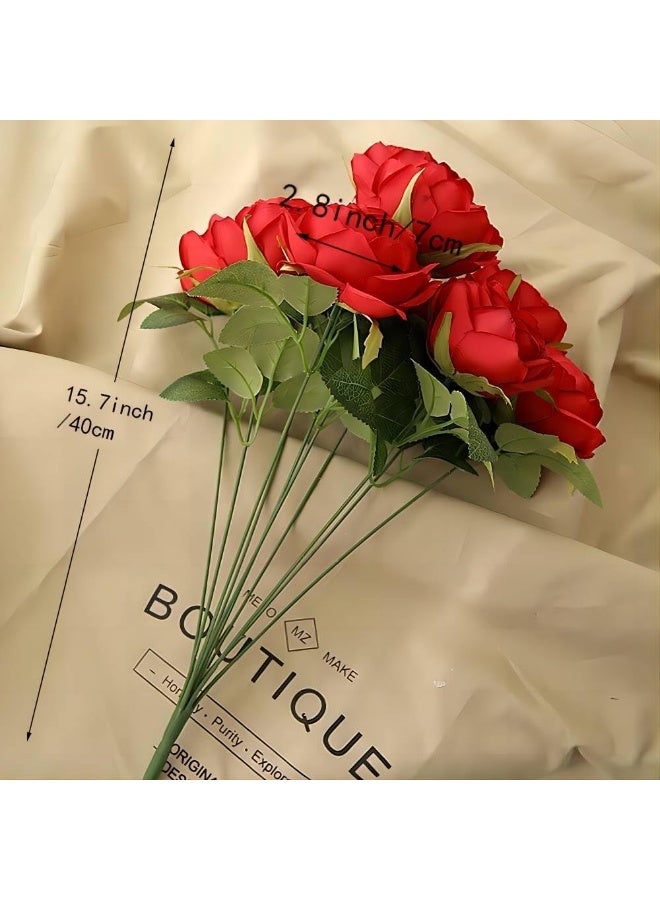 Jasion Artificial Roses Flowers 10 Heads Arrangement Silk Bouquet Glorious Moral for Home Office Parties and Wedding Decoration (Red) - Image 5
