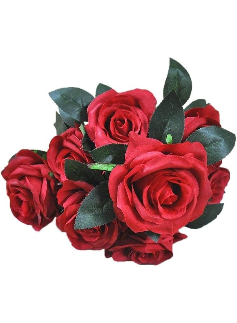 Jasion Artificial Roses Flowers 10 Heads Arrangement Silk Bouquet Glorious Moral for Home Office Parties and Wedding Decoration (Red) - Image 4