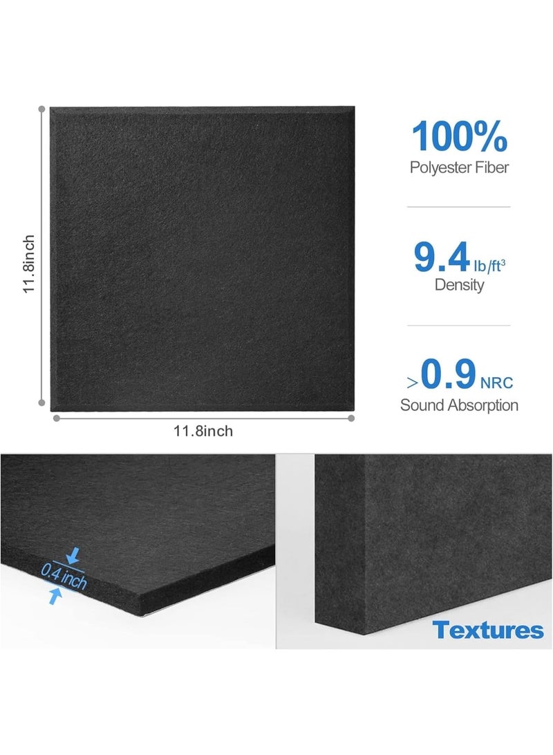 Relex 12 Pack Self-Adhesive Acoustic Panels, 12" X 12" X 0.4" High-Density Polyester Sound Proof Foam Panels for Walls, Soundproof Wall Panels for Home & Office (Black) - Image 2