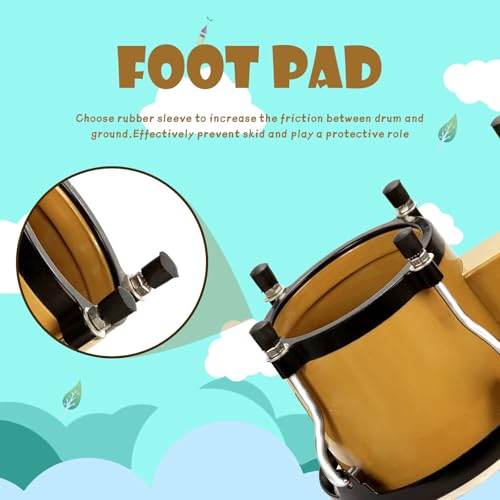 Soulmate Bongo Drums 4” and 5” Set for Kids Beginners Adults Transparent Percussion Bongos Drum with Tuning Wrench,Natural Finish (Brown) - Image 3