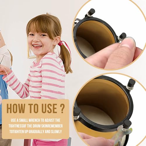 Soulmate Bongo Drums 4” and 5” Set for Kids Beginners Adults Transparent Percussion Bongos Drum with Tuning Wrench,Natural Finish (Brown) - Image 5