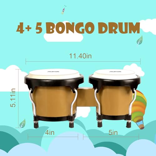 Soulmate Bongo Drums 4” and 5” Set for Kids Beginners Adults Transparent Percussion Bongos Drum with Tuning Wrench,Natural Finish (Brown) - Image 4