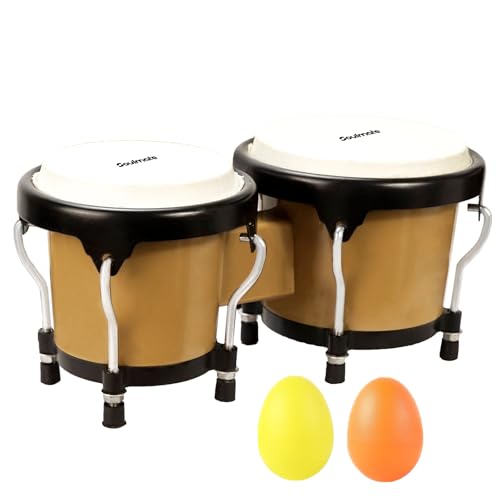 Soulmate Bongo Drums 4” and 5” Set for Kids Beginners Adults Transparent Percussion Bongos Drum with Tuning Wrench,Natural Finish (Brown) - Image 1