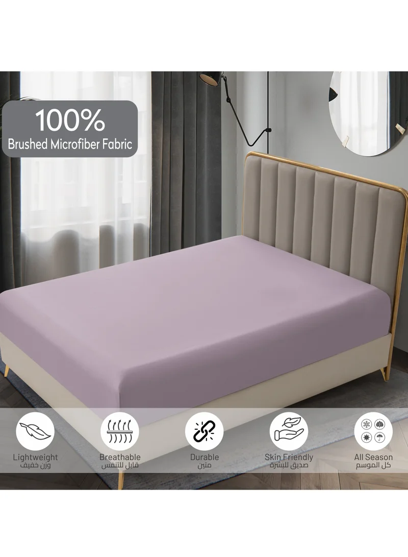 Donetella Bedding Fitted Sheet 2-Pcs Twin Size Solid Bed Sheet Set Fits(120x200CM) With Pillowcases And 30 CM Extra Deep Brushed Microfiber Bed Sheet,Lilac